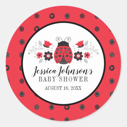 Girl Baby Shower Cute Red Ladybug Classic Round Sticker