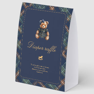 Girl Baby Shower Diaper Raffle Sign Navy Plaid 