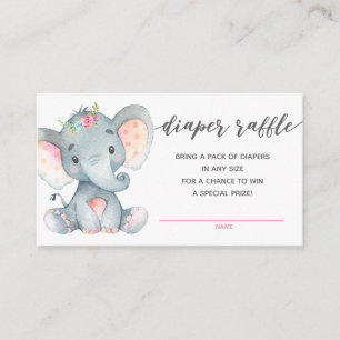 Girl Baby Shower Diaper Raffle Ticket (Elephant) Enclosure Card