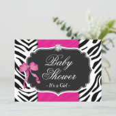 Girl Baby Shower - Elegant Zebra Print Hot Pink Invitation (Standing Front)