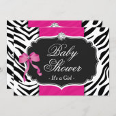 Girl Baby Shower - Elegant Zebra Print Hot Pink Invitation (Front/Back)