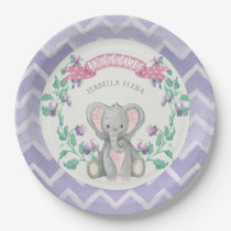 Girl Baby shower Elephant Adorable Elephant Floral Paper Plates