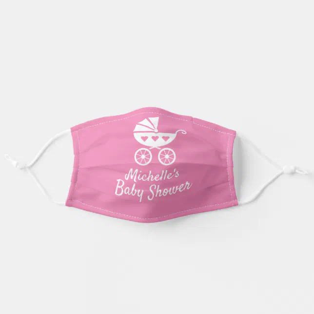 Girl baby shower face mask with cute stroller | Zazzle