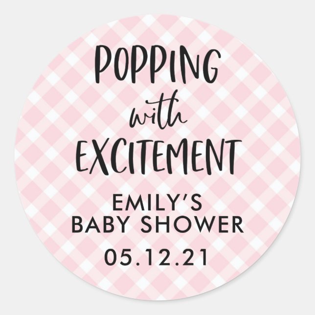 Girl Baby Shower Favor Stickers, Classic Round Sticker (Front)