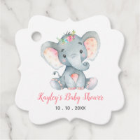 Girl Baby Shower Favor Tags - Elephant Floral