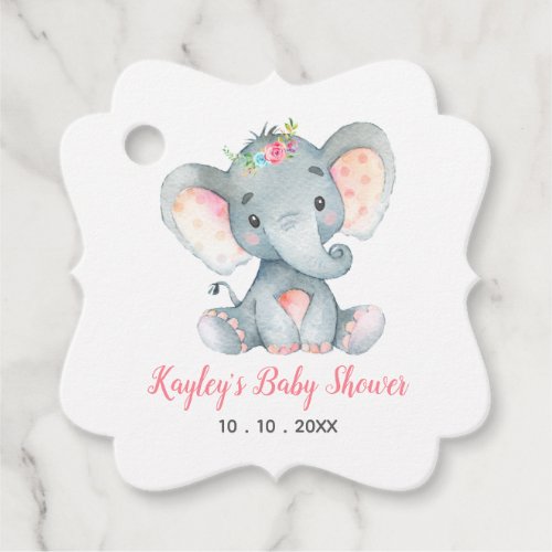 Girl Baby Shower Favor Tags _ Elephant Floral