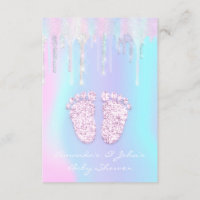 Girl Baby Shower Feet Holographic Drip Unicorn Invitation