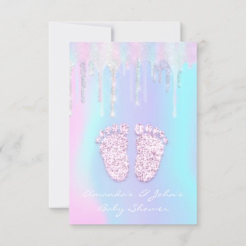 Girl Baby Shower Feet Holographic Drip Unicorn Invitation