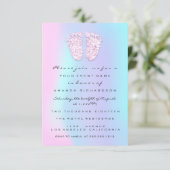 Girl Baby Shower Feet Holographic Drip Unicorn Invitation (Standing Front)