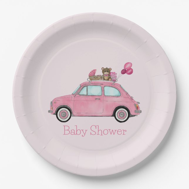 Girl Baby Shower Fiat 500  Paper Plates (Front)