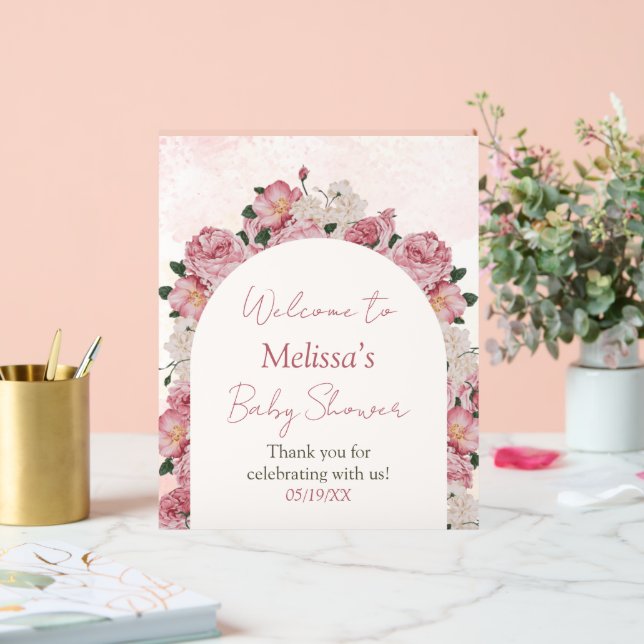 Girl Baby Shower Floral Acrylic Welcome Sign (Wedding)