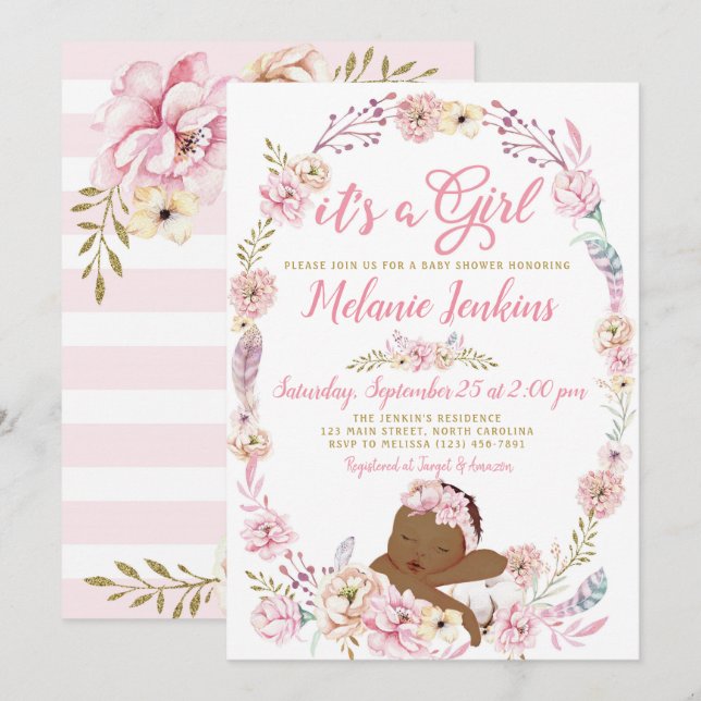 Girl Baby Shower Floral Invitation (Front/Back)