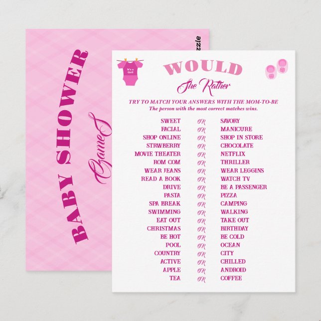 Girl Baby Shower Games Prediction and Advice.  Postcard (Front/Back)