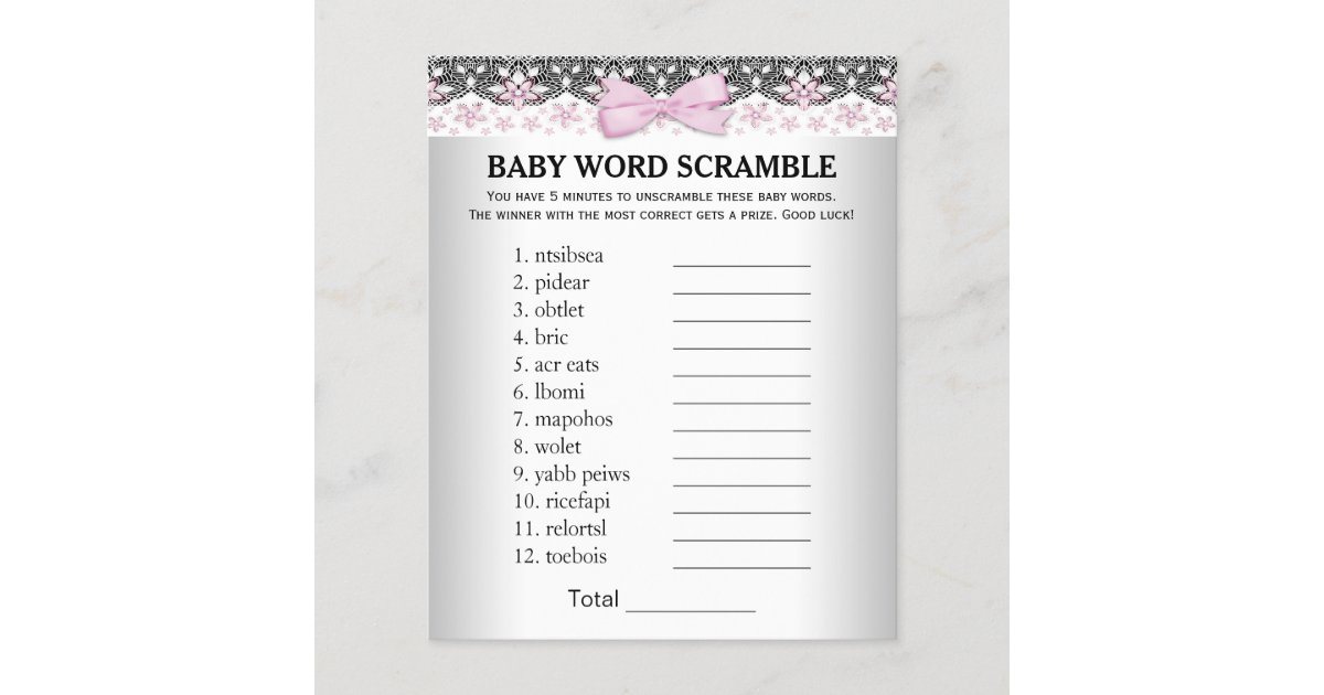 Girl Baby Shower Games Word Scramble Rhyme Quiz Zazzle Com