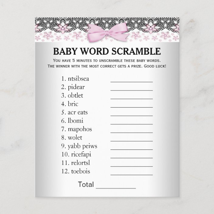 Verrassend Girl Baby Shower Games Word Scramble Rhyme Quiz | Zazzle.com DT-94