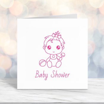 Girl Baby Shower Gender Reveal 2 Self-inking Stamp by Chibibi at Zazzle