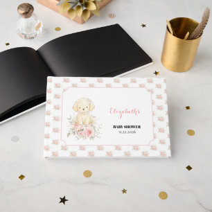 Girl Baby Shower, Golden Retriever Puppy Floral Guest Book