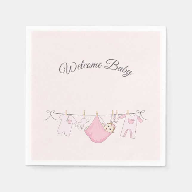 Girl Baby Shower in Pink and Gray Napkins (Front)