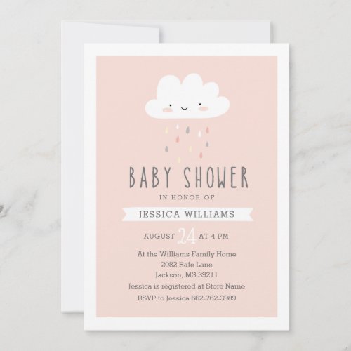 Girl Baby Shower Invitation _ Cute Cloud in Pink