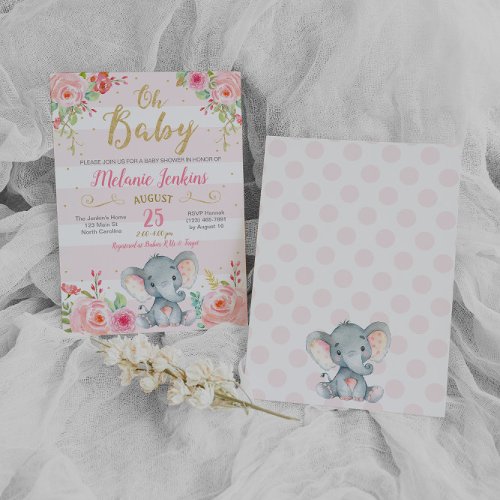 Girl Baby Shower Invitation Elephant Baby Shower Invitation