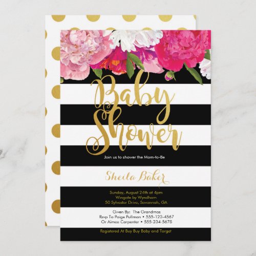 Girl Baby Shower Invitation _ Floral Black White