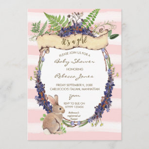 girl baby shower invitation forest rabbit bunny