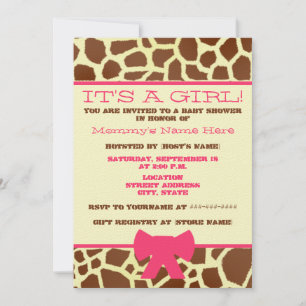 Girl Baby Shower Invitation - Giraffe Print & Pink