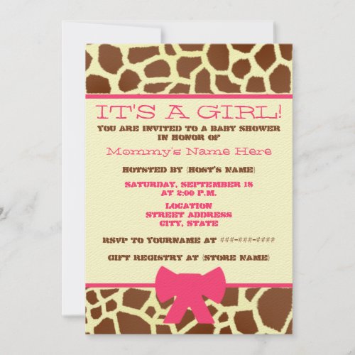 Girl Baby Shower Invitation - Giraffe Print &amp; Pink