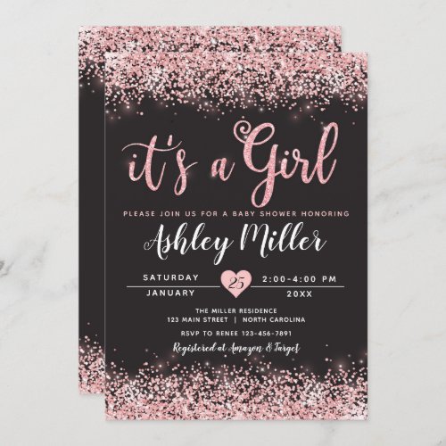 Girl Baby Shower Invitation Pink Black Chic