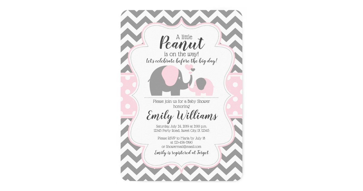 Girl Baby Shower Invitation Pink Elephant Theme Zazzle Com