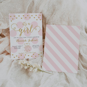 Girl Baby Shower Invitation Pink & Gold Hearts by YourMainEvent at Zazzle