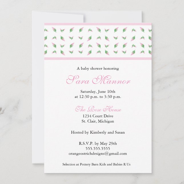 Girl Baby Shower Invitation - Rosebud (Front)