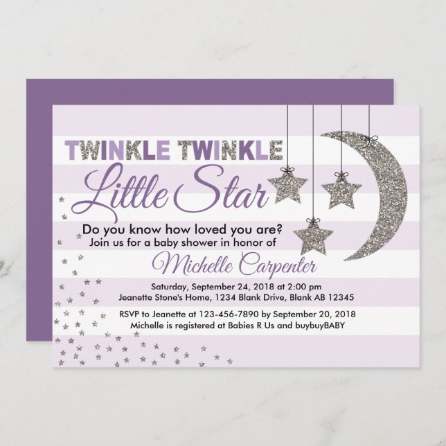 Girl baby shower invitation twinkle little star (Front/Back)