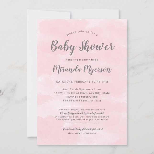 Girl Baby Shower Invitation with book request poem (Front)