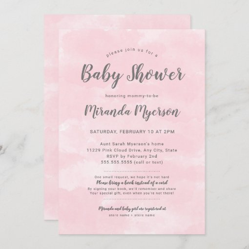 Girl Baby Shower Invitation with book request poem | Zazzle