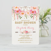 Girl Baby Shower Invite Pink Gold Boho Flowers (Standing Front)