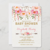 Girl Baby Shower Invite Pink Gold Boho Flowers (Front)