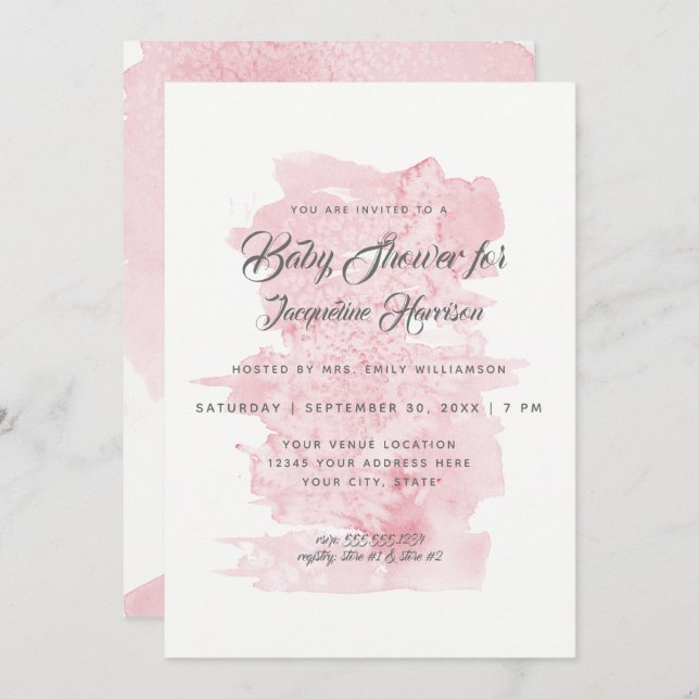 Girl Baby Shower Modern Simple Watercolor Wash Invitation (Front/Back)