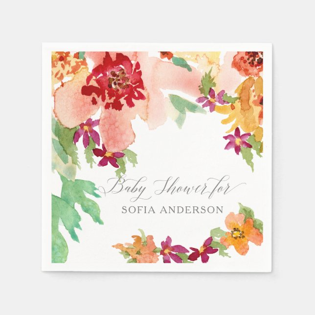 Girl Baby Shower Modern Watercolor Autumn Art Napkins (Front)