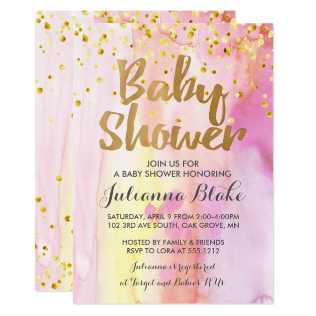 Girl Baby Shower Modern Watercolor Invitation