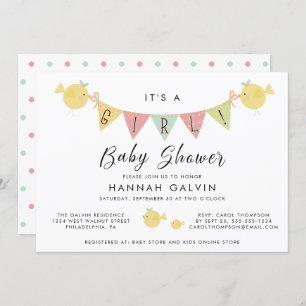Girl Baby Shower Mommy Bird with Chick Invitation