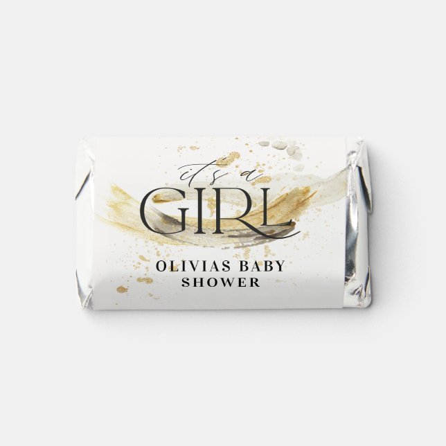 Girl Baby shower natural gold abstract watercolor Hershey's Miniatures (Front)