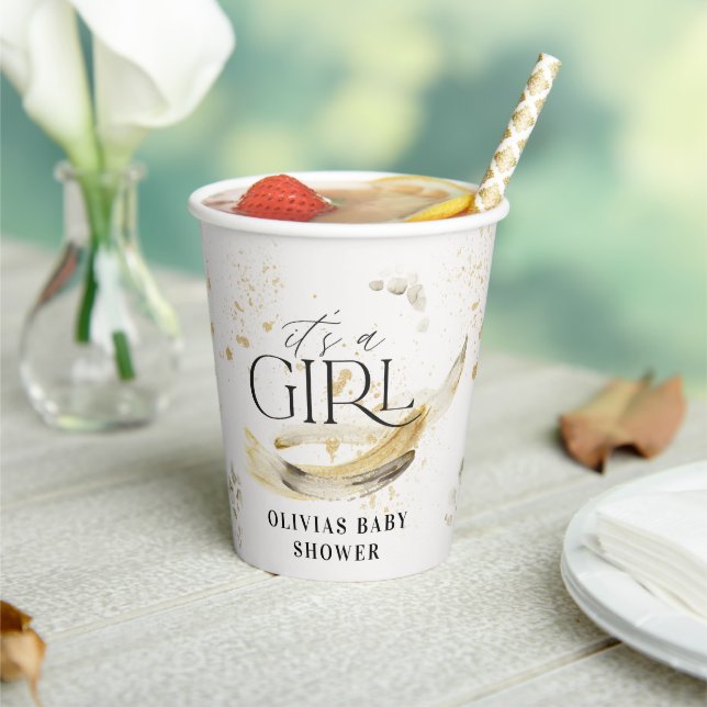 Girl Baby shower natural gold abstract watercolor  Paper Cups (Insitu)