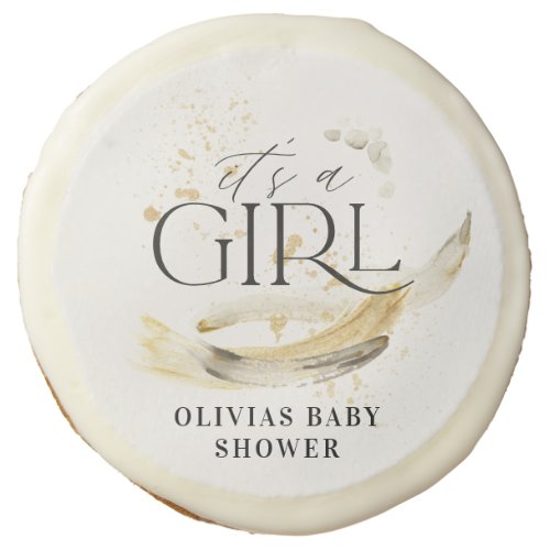 Girl Baby shower natural gold abstract watercolor Sugar Cookie