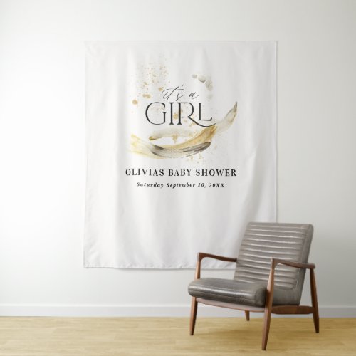 Girl Baby shower natural gold abstract watercolor  Tapestry