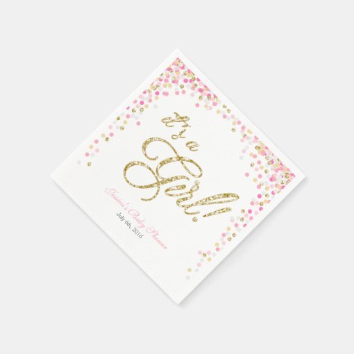 Girl Baby Shower Paper Napkin Pink Gold Confetti Zazzle