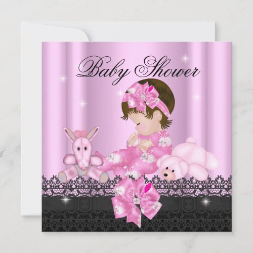Girl Baby Shower Party Pink Black Lace Custom Invites