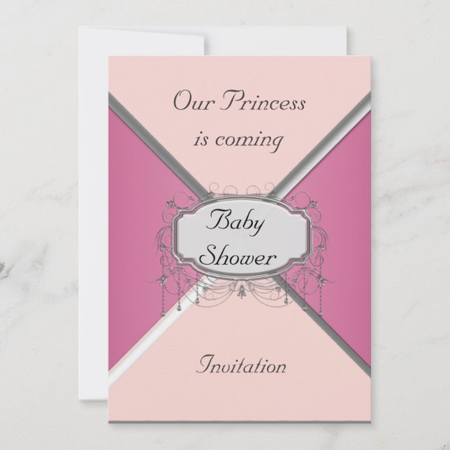 Girl Baby Shower Party Pink Silver  Invitation (Front)