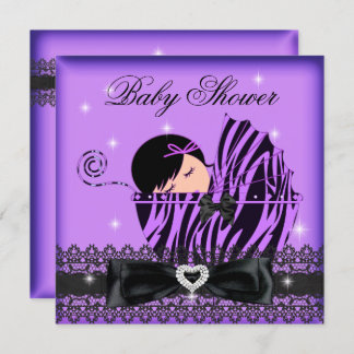 Girl Baby Shower Party Purple Black Lace Invitation