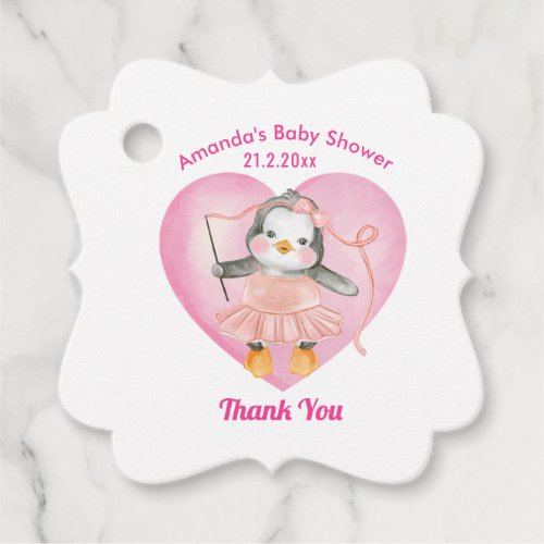 Girl Baby Shower Penguin Pink Thank You Favor Tags